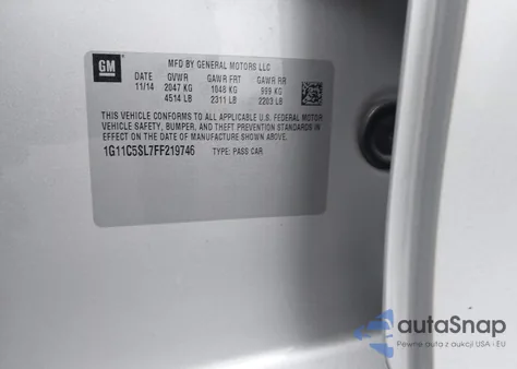 2015 Chevrolet Malibu 1Lt from USA, damaged, VIN 1G11C5SL7FF219746